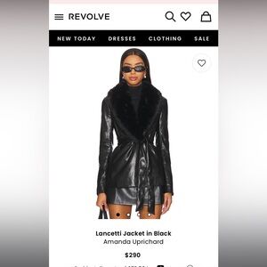 Amanda Uprichard Black Leather Jacket Blazer with Faux Fur Collar. Size small